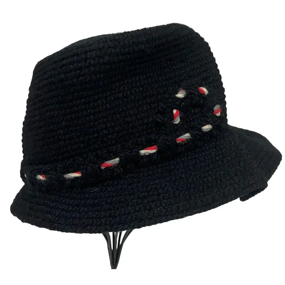 Everitt Needlepoint Vintage Women’s Hat Fascinator Black Cloche Woven Rope Band